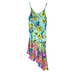 Tommy Bahama Tropical Floral Palm Asymmetrical Midi Dress Size Small